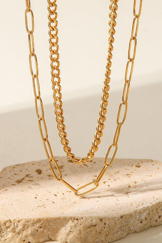 18K Gold Plated Layered Paperclip Chain Necklace