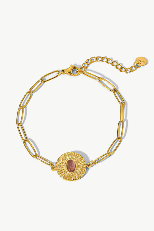 18K Gold Plated Paperclip Chain Bracelet with Stone Accent